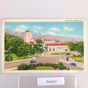 City Hall Honolulu Hale Hawaii Linen Postcard 1942 WWII Era Army Censor Stamp